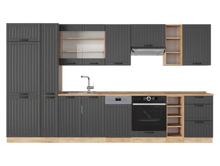 Küchenzeile Vicco Fame-Line Dunkelgrau 355 cm , AP Eiche, Model 57013