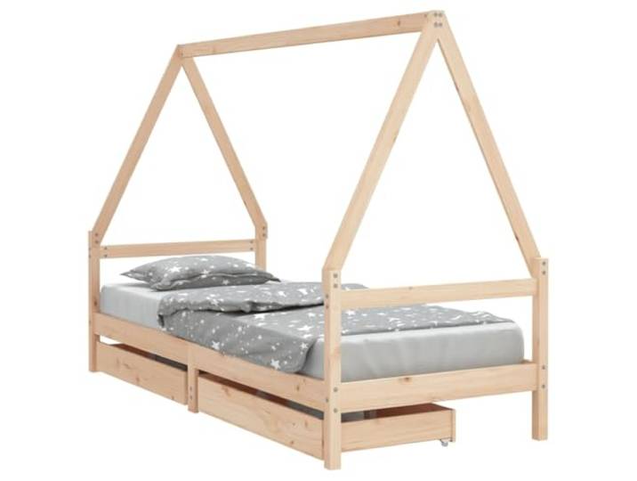 FDSAQOPT mit Schubladen 90x200 cm Massivholz Kiefer Hausbett-Design, Holzlatten, Aufbewahrungsschubladen, niedrige Einstiegshöhe, rustikaler Naturlook