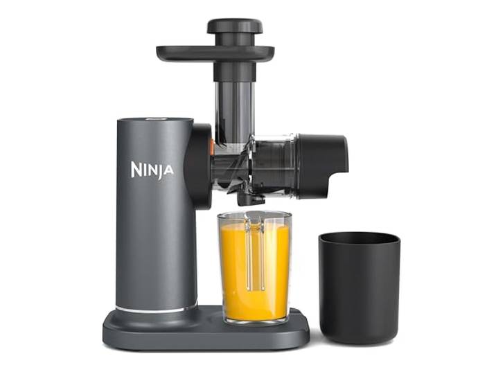 Ninja Extracteur de jus à pression à froid compact\, carafe de 700ml\, Gris Récupérateur de pulpe 1\,1L\, pour des jus\, boissons et shots sains\, lavable au lave-vaisselle\, pièces amovibles - JC151EU