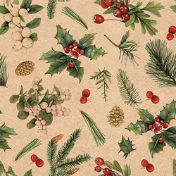 Ambiente 20 Servietten Papier 33x33cm 3-lagig - hochwertige Einweg Papierservietten mit Naturzweige & Beeren Motiv - Weihnachtsservietten rustikal Kraftpapier