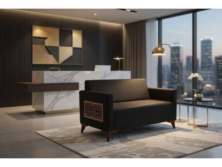 JVmoebel 2-Sitzer Modernes 2-Sitzer Sofa mit dekorativer Holzverkleidung, 1 Teile, Made in Europa