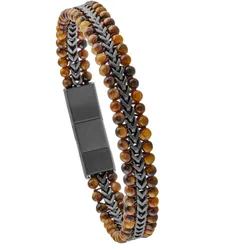 Holzkern Herren-Armband Edelstahl Offroad Tigerauge/Grau