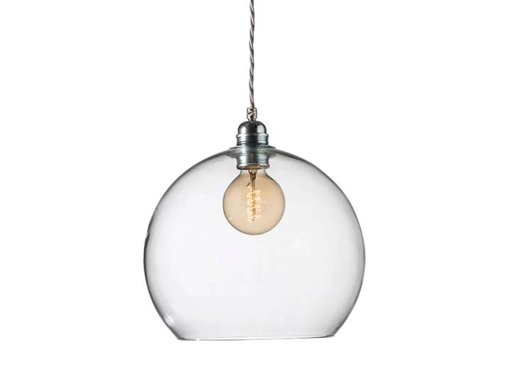 EBB & FLOW Lampe à suspension Rowan L, Ø 28 cm transparent avec cordon argenté