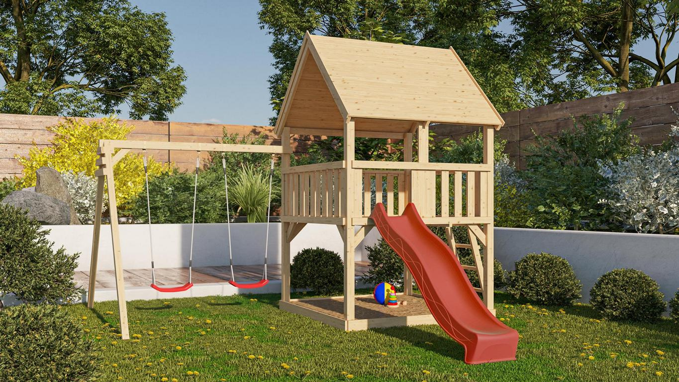 KARIBUHOLZT Akubi Luis natur inkl. Rutsche rot Doppels. 10004193