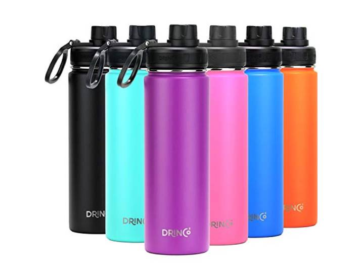 DRINCO Edelstahl-Wasserflasche mit Ausgießer, vakuumisoliert, doppelwandig, breite Öffnung, auslaufsicher, hält kalt, Sport, Camping, Wandern (624 ml, 624 ml, 625 ml, 510 ml, 400 ml), Violett