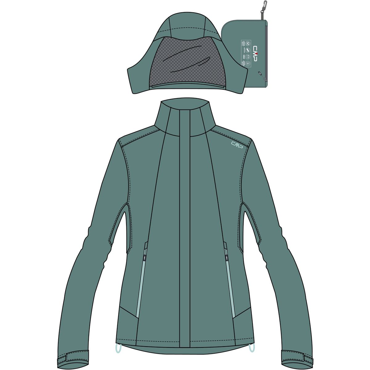CMP Woman Jacket Zip Hood With Ventilation agave (E811) 46 32X5826-E811-46