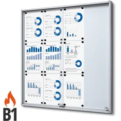 Schaukasten 12 x A4 Alu mit Schiebetüren B1 Brandschutz ESG Sicherheitsglas ABS-Sicherheitsecken 12x DIN A4