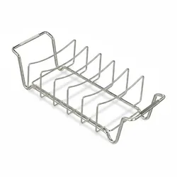 Relaxdays Rippchenhalter 2in1, Bratenkorb zum Grillen, BBQ, Rib Holder, multifunktional, für Spare Ribs, Stahl, silber
