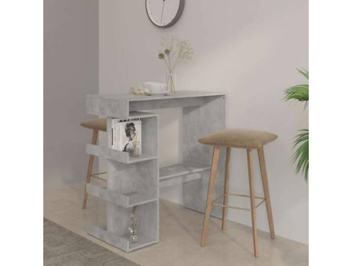 HEFZGDB Bartisch mit Regal Betongrau 100x50x101,5 cm Holzwerkstoff Stehtisch mit 3 Ablageflächen für Küche Essbereich Moderner Bistrotisch Stauraum Langlebig Stabil