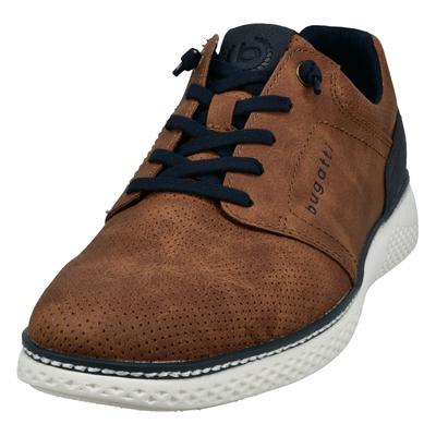 Slip-On Sneaker BUGATTI, Herren, Gr. 41, braun (cognacfarben), Lederimitat, kontrastfarbene Details, Schuhe, Halbschuh, Freizeitsneaker mit Perforation, elastische Schnürsenkel, Topseller