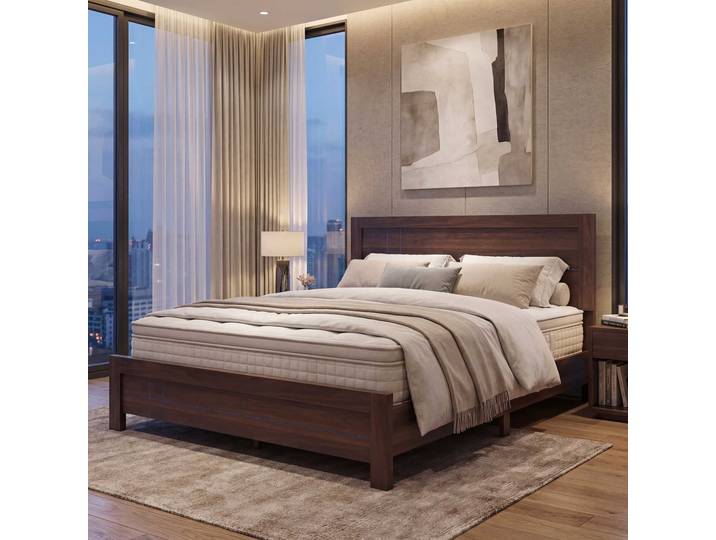 Queen Size Bett HWC-P44, Doppelbett Bettgestell mit Lattenrost, 160x200cm Walnuss-Optik