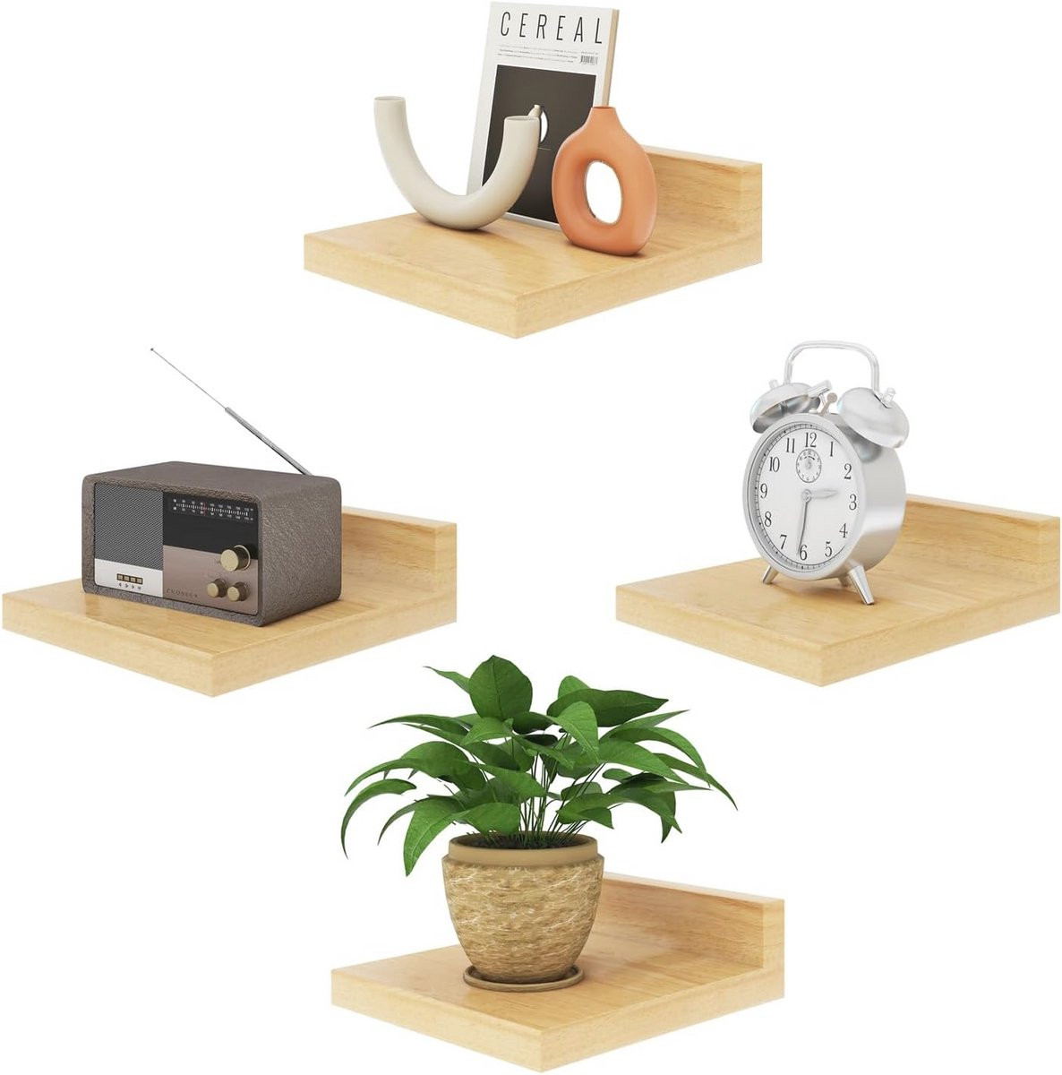 Set van 4 kleine zwevende wandplanken voor de slaapkamer, badkamer of keuken