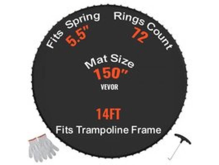 VEVOR Ersatz-Trampolinmatte Sprungmatte für 426 cm Rahmen, universelle Sprungmatte für rundes Trampolin, verstärkte UV-beständige Matte mit 72 langlebigen V-Ringen, passend für 14 cm Federlänge