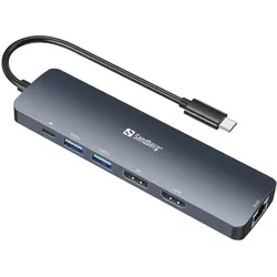 Sandberg Multi Dock (USB-C, 6 Ports), Dockingstation + USB Hub, Grau