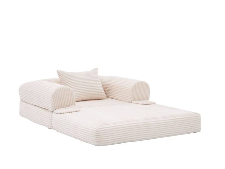 Fauteuil convertible compressé en velours côtelé beige avec coussin