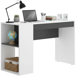 Dmora Schreibtisch Grigna, Mehrzweckschreibtisch für Büro oder Schlafzimmer, linearer Arbeitstisch mit Regalen, 115 x 50 x 74 cm, Weiß und Anthrazit