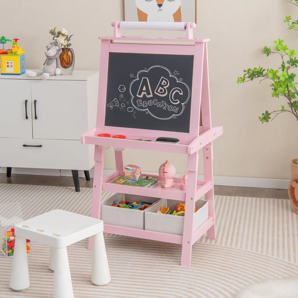 Giantex Tableau enfant double face rose Rose 56x117x43cm