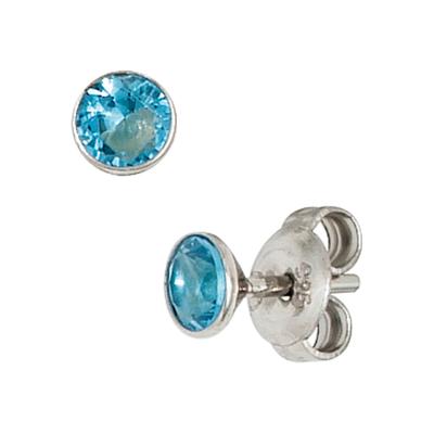 Paar Ohrstecker JOBO "Runde Ohrringe 4,5 mm blau", silber 925, Ohrringe, Damen, 4,5mm, Silber 925 (Sterlingsilber), 925 Silber mit Zirkonia
