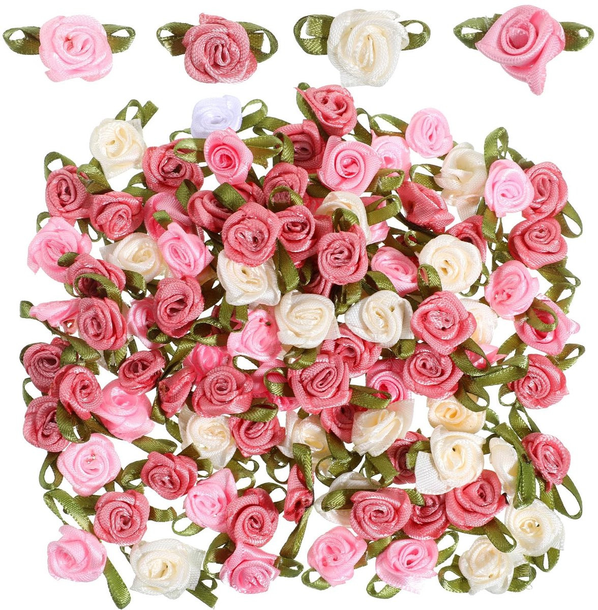 Dailygoods Set van 100 stuks mini rozenstrikken van satijn - Meerkleurige kunstbloemen voor decoratie