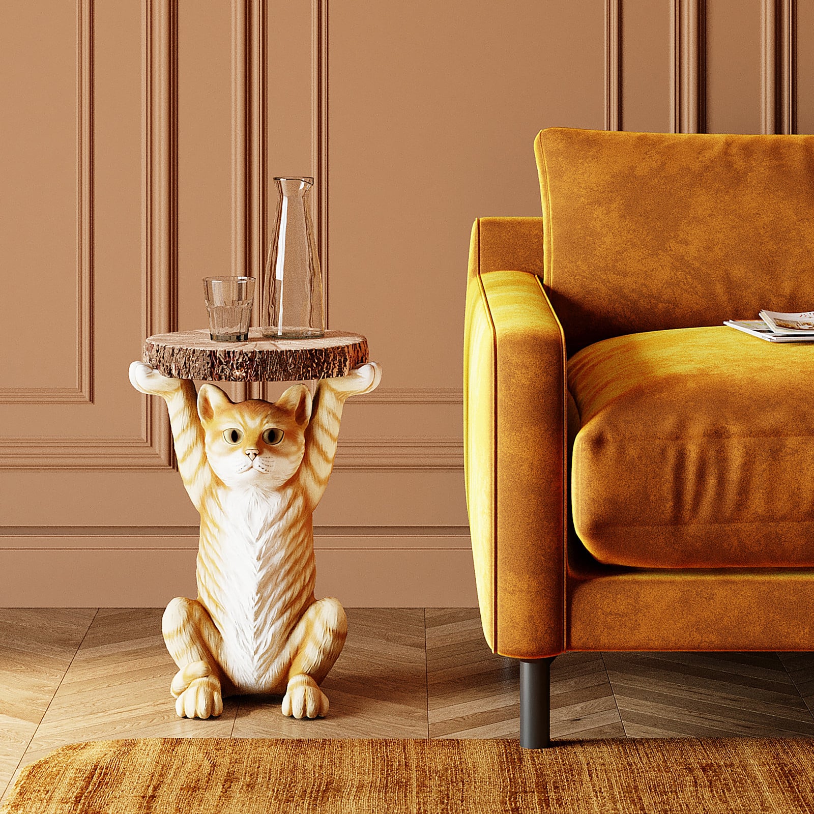 Kare Design Kat Bijzettafel Bruin/Beige Ø 33 cm
