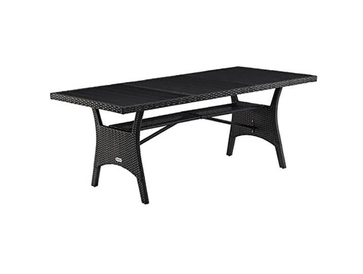 CASARIA® Polyrattan Gartentisch Schwarz 190x90x74cm mit Ablage WPC-Tischplatte Höhenverstellbar Holzoptik Wetterfest Garten Terrasse Esstisch Gartenmöbel