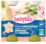 Babybio Bonne Nuit Haricots Verts Panais Riz 8 Mois et + Bio 2 Pots de 200 g - Carton 2 pots de 200 g