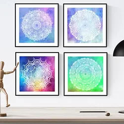 POSTER Set mit 4 Mandalas Schaffung 20x20cm Schwarzer Rahmen