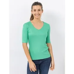 EVA LUTZ Shirt, langer 1/2 Arm V-Ausschnitt Rippen-Struktur figurbetont