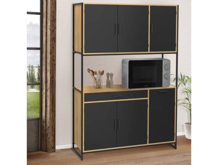 IDMARKET Buffet de cuisine 120 CM BOSTON meuble 6 portes design industriel + tiroir