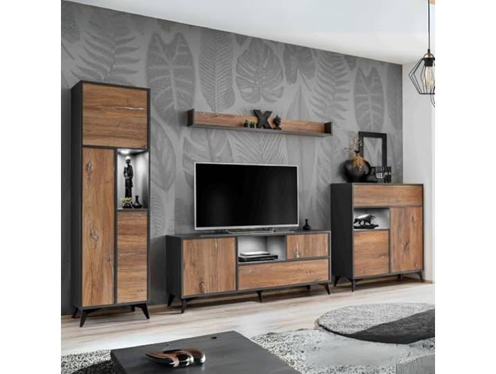 Komodee Wohnwand-Set ORVIETO A1 Eiche/Anthrazit 350x187x40 cm Orvieto TV Möbelset - Eiche/Anthrazit, 350x187x40 cm, mit LED-Beleuchtung, Set für das Wohnzimmer