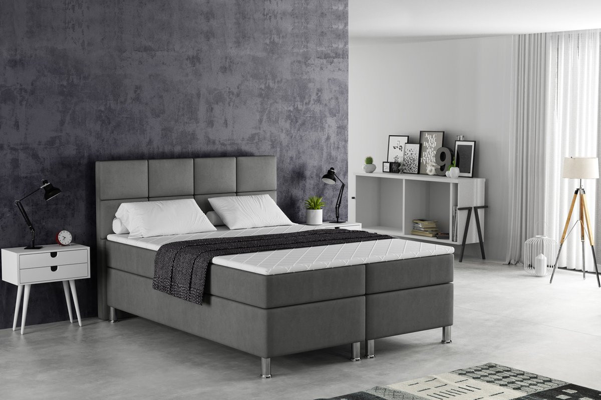Meuba Home Napoli Boxspring Antraciet met topper en pocketvering B/D: 140 x 200 cm