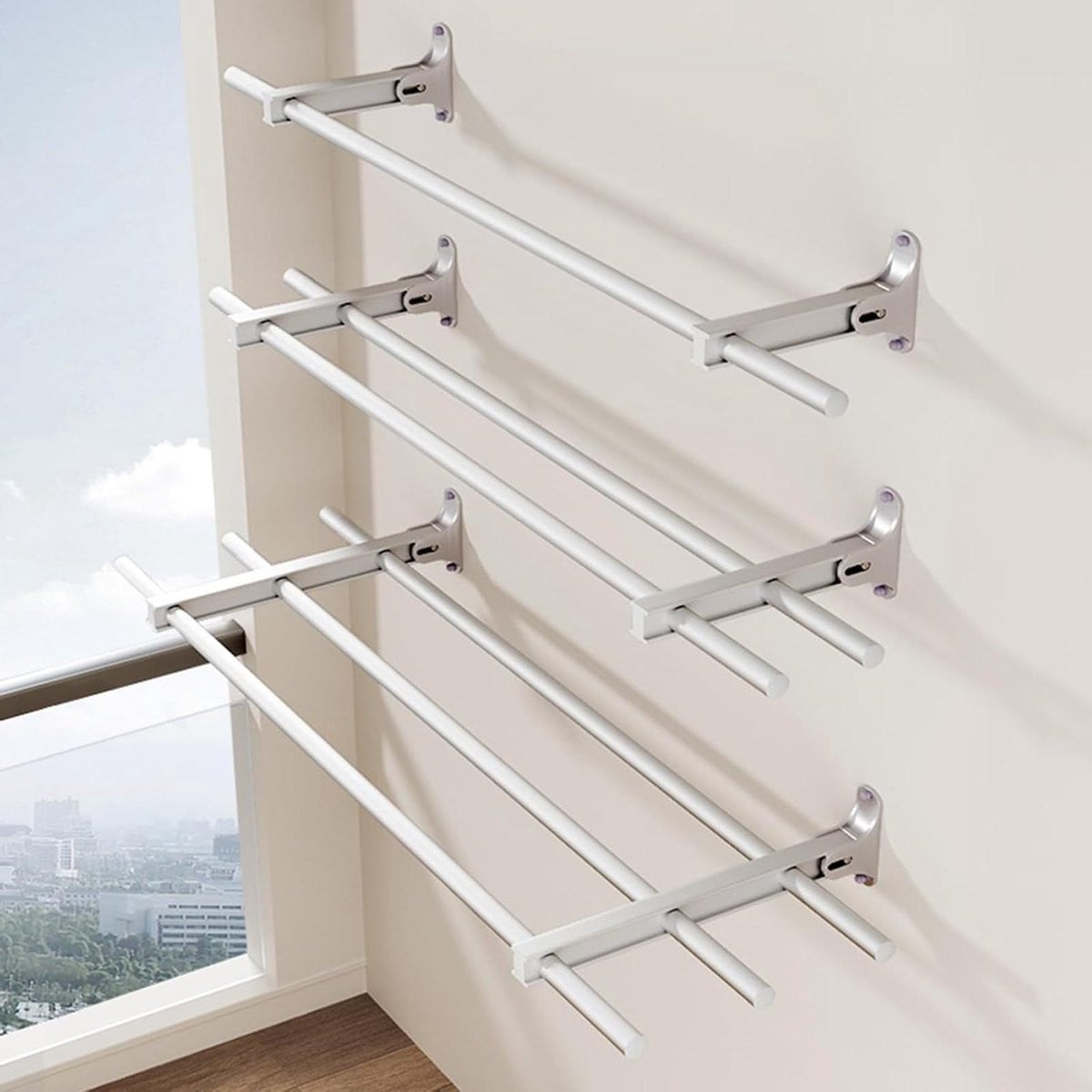 Opvouwbaar aluminium droogrek voor wandmontage - Zilver - 100 cm