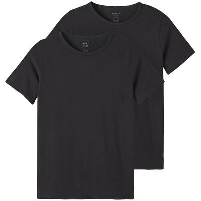 T-Shirt NAME IT "NKMT-SHIRT – T-Shirt im 2er-Pack mit Rundhals", Jungen, Gr. 146 (152), schwarz, Jersey, Obermaterial: 95% Baumwolle, 5% Elasthan, unifarben, slim fit hüftbedeckend, Rundhals, abgesteppte Kante, Shirts T-Shirt, unifarben, casual,...