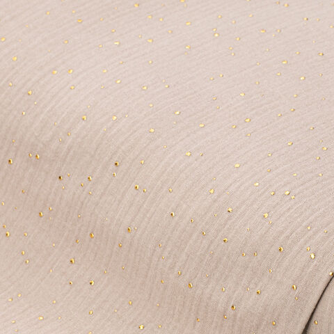 Musselin/Doppel-Gaze mit Glitzerdruck "Tupfen", taupe/gold
