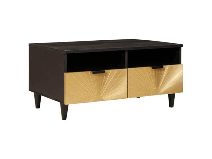 Roanoer Couchtisch Schwarz Gold 40x33x46 cm Beistelltisch Holzwerkstoff Stilvoller Nachttisch und Beistelltisch fürs Schlafzimmer mit praktischen Schubladen und eleganten Goldakzenten.