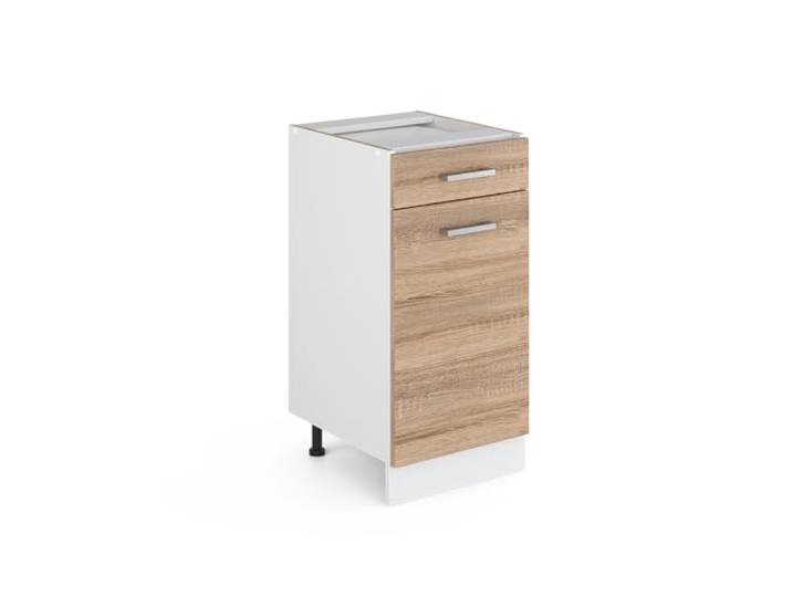 Vicco Küchenunterschrank R-Line , Sonoma/Weiß 40 cm 1 Schublade · Ohne Arbeitsplatte · Höhenverst. Füße · Leichter Zugriff · Frei kombinierbar