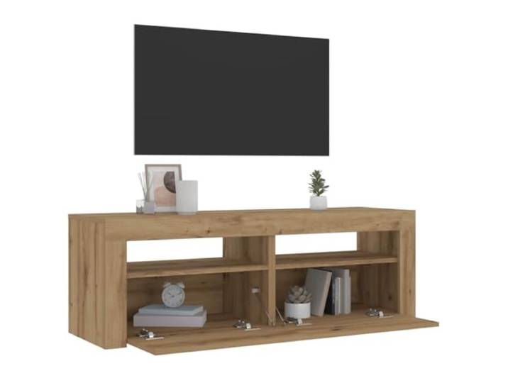 LED Nachttische 2er Set, Holzwerkstoff Artisan Eiche 60x35x40 cm, Moderne Tische mit RGB LED und Stauraum, Multifunktionale Seitenschränke mit USB-Anschluss