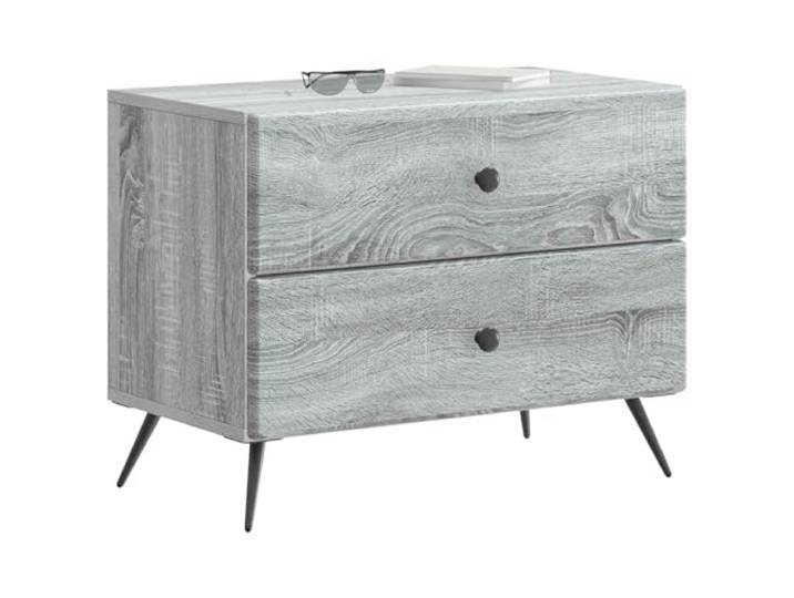 KTHLBRH Nachtschrank mit Schublade, Sonoma-Grau, 62 x 34,5 x 47,5 cm Robuste Struktur, Schublade und Ablage, einfache Montage, für Schlafzimmer