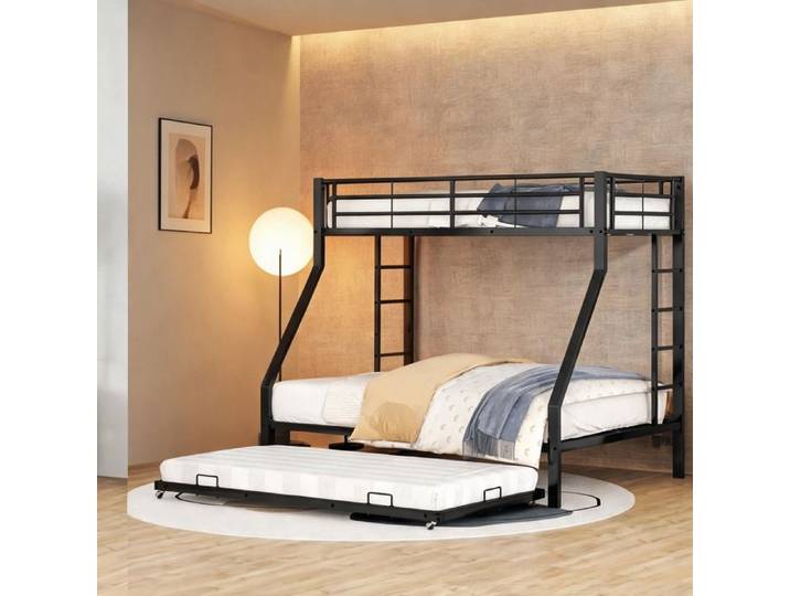 Moderne 2 à 3 places lit superposé avec lit escamotable en acier classic black 90x140x200 cm
