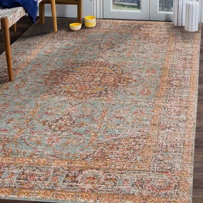 Amer Rugs Ethereal Funi Vintage Bordered Sea Green Area Rug