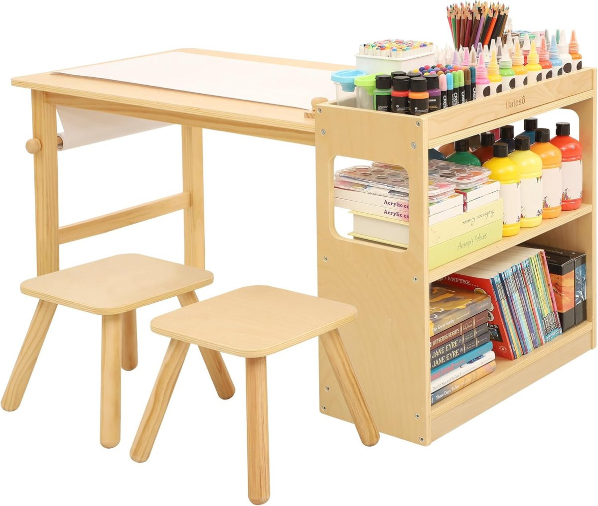 Houten tekentafel en knutseltafel voor kinderen inclusief 2 stoelen