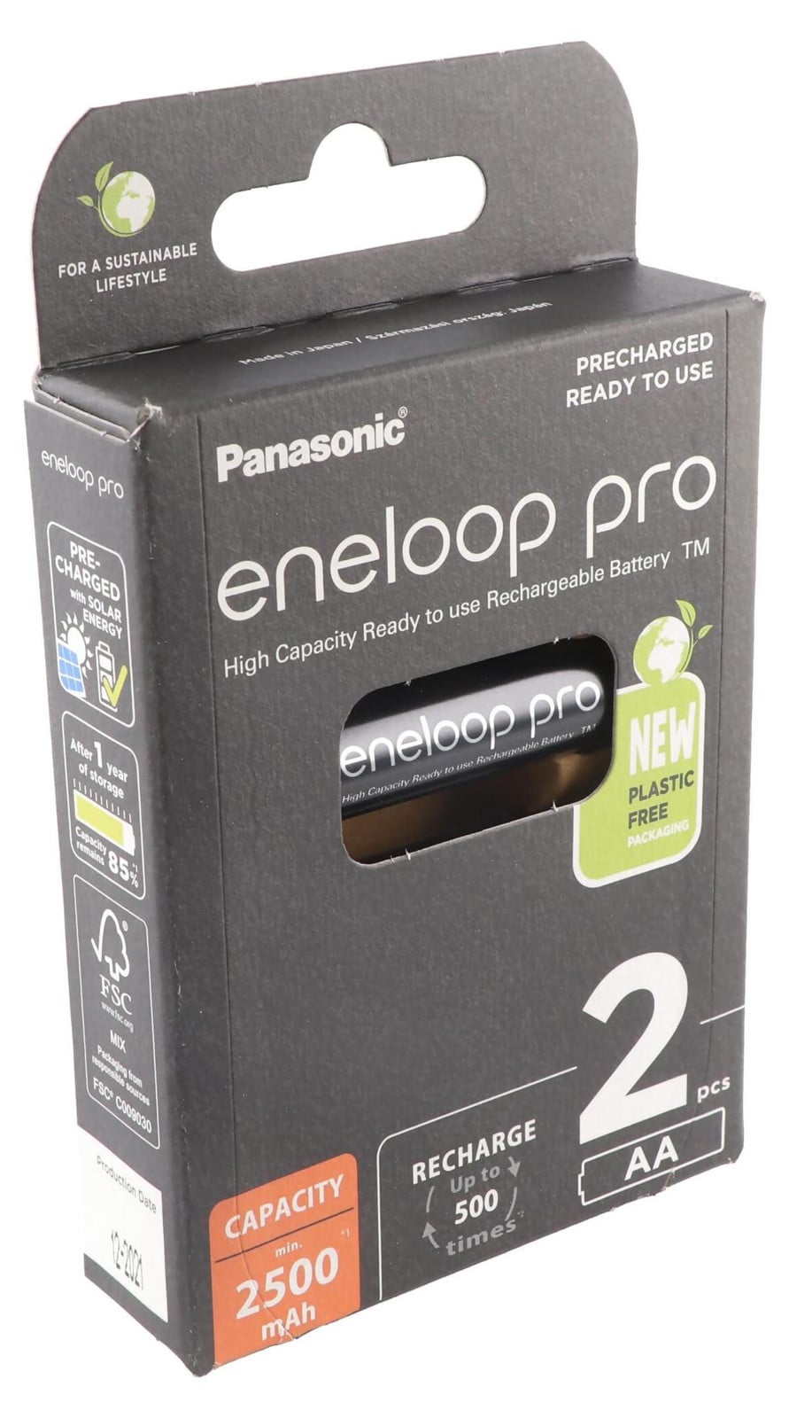 Panasonic Eneloop Pro Mignon BK-3HCDE/2BE oplaadbare batterijen, 2 stuks, Ni-MH, 1,2V, 2500mAh