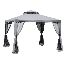 MODFU Standard Gartenpavillon aus Metall und Polyester in Charcoal Grey, 294x294x265 cm, mit Doppeldach