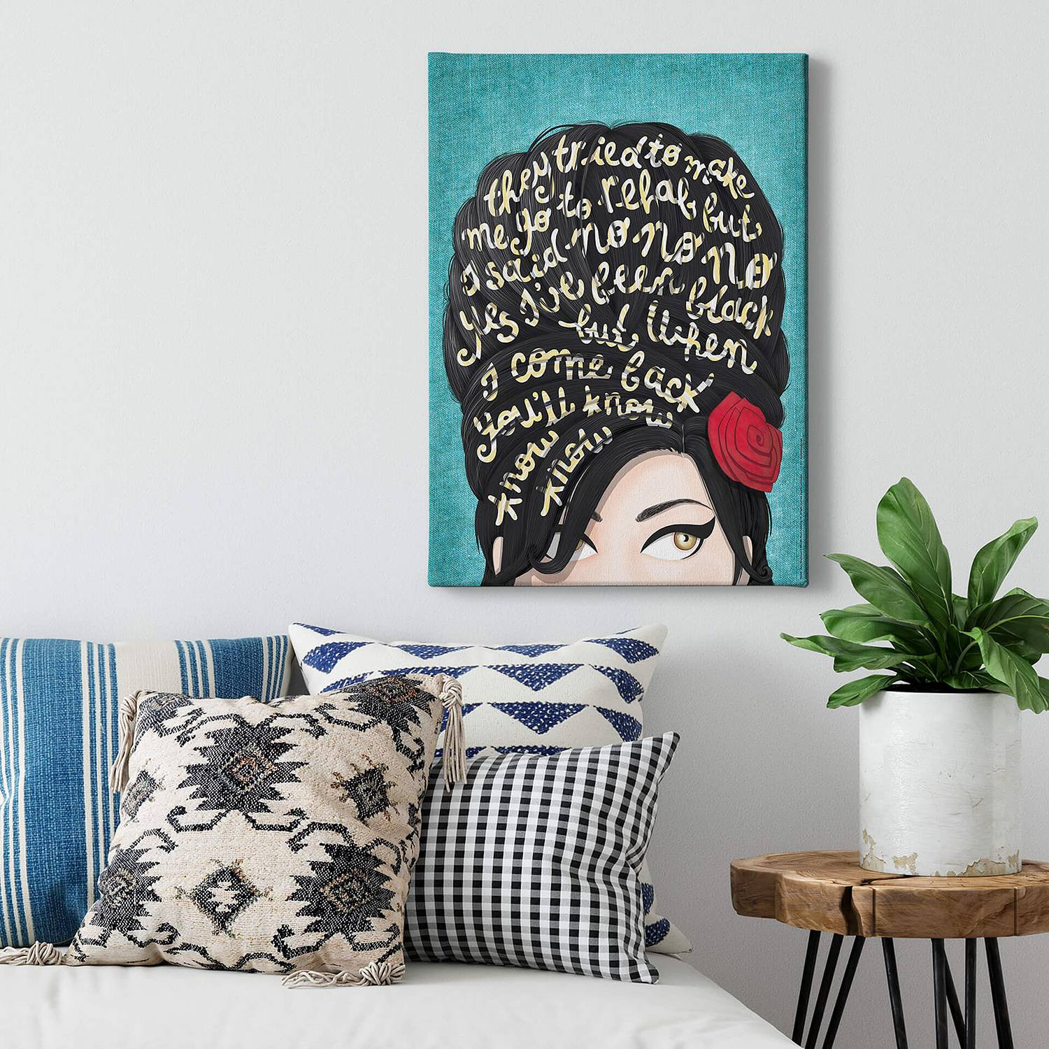 home24 Amy Winehouse wanddecoratie, groen/multicolor, 50 x 70 cm