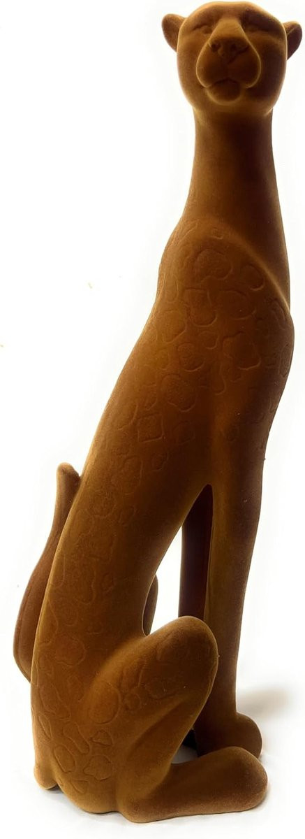 Hars Luipaard Beeld - Decoratieve Sculptuur met Matte Flocking Textuur - Bruin - Hoogte: 18 cm