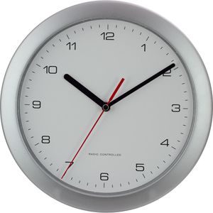 Eurotime Wanduhr 53850-07, Kunststoff, analog, Funkuhr, Ø 25 cm, silber