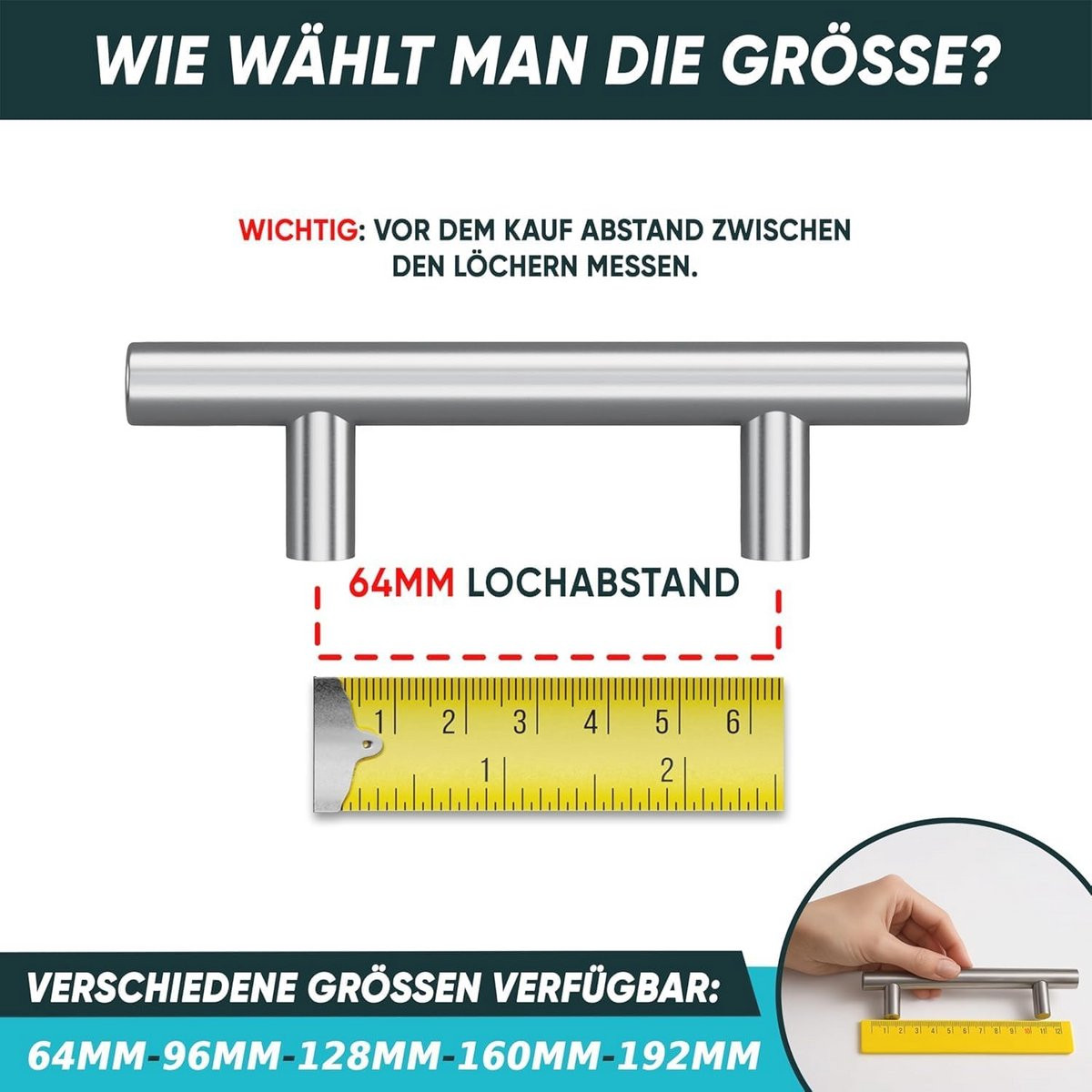 Keukengrepen 64mm van roestvrij staal voor deuren en meubels