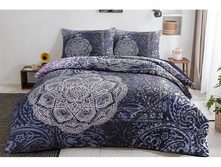 home24 Satijnen beddengoed Medley 140x200cm + kussen 50x75cm blauw