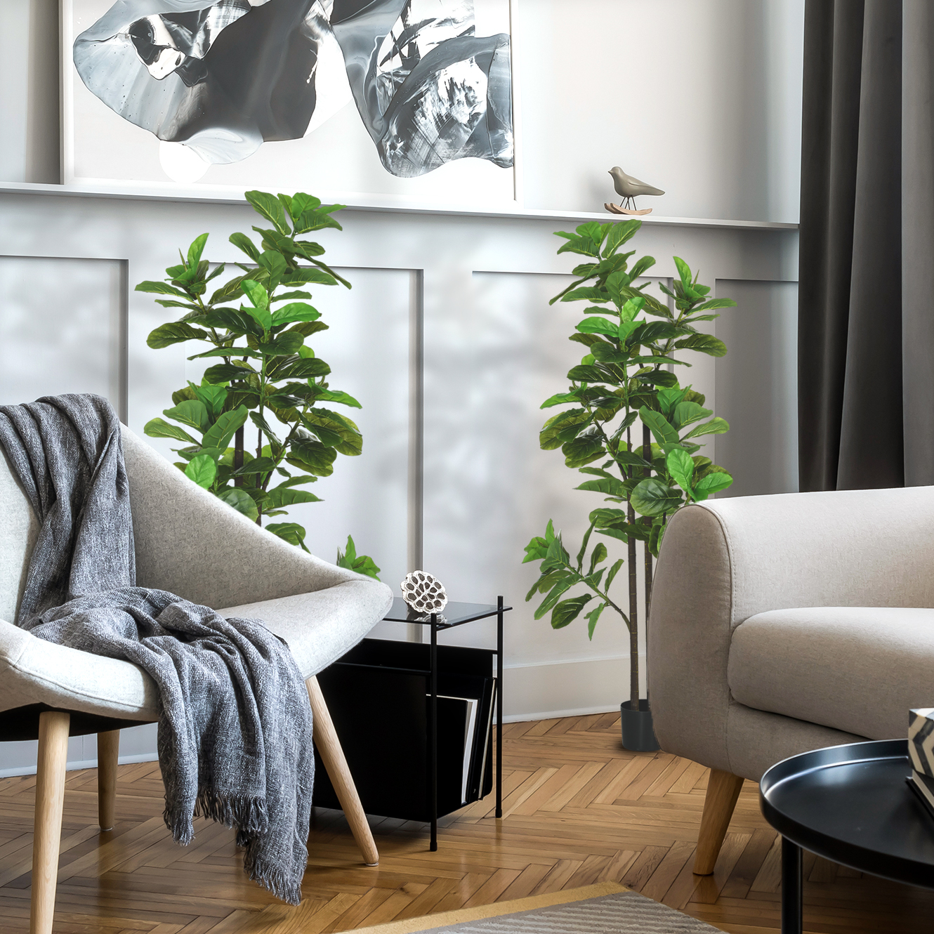 Homcom Set con 2 piante artificiali Ficus Lyrata altezza 180cm con vaso   Aosom Italy