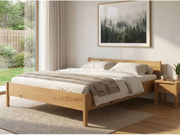 Bett Wildeiche Hell „Fiona“ 140 x 220 cm Massivholz Wildeiche Hell